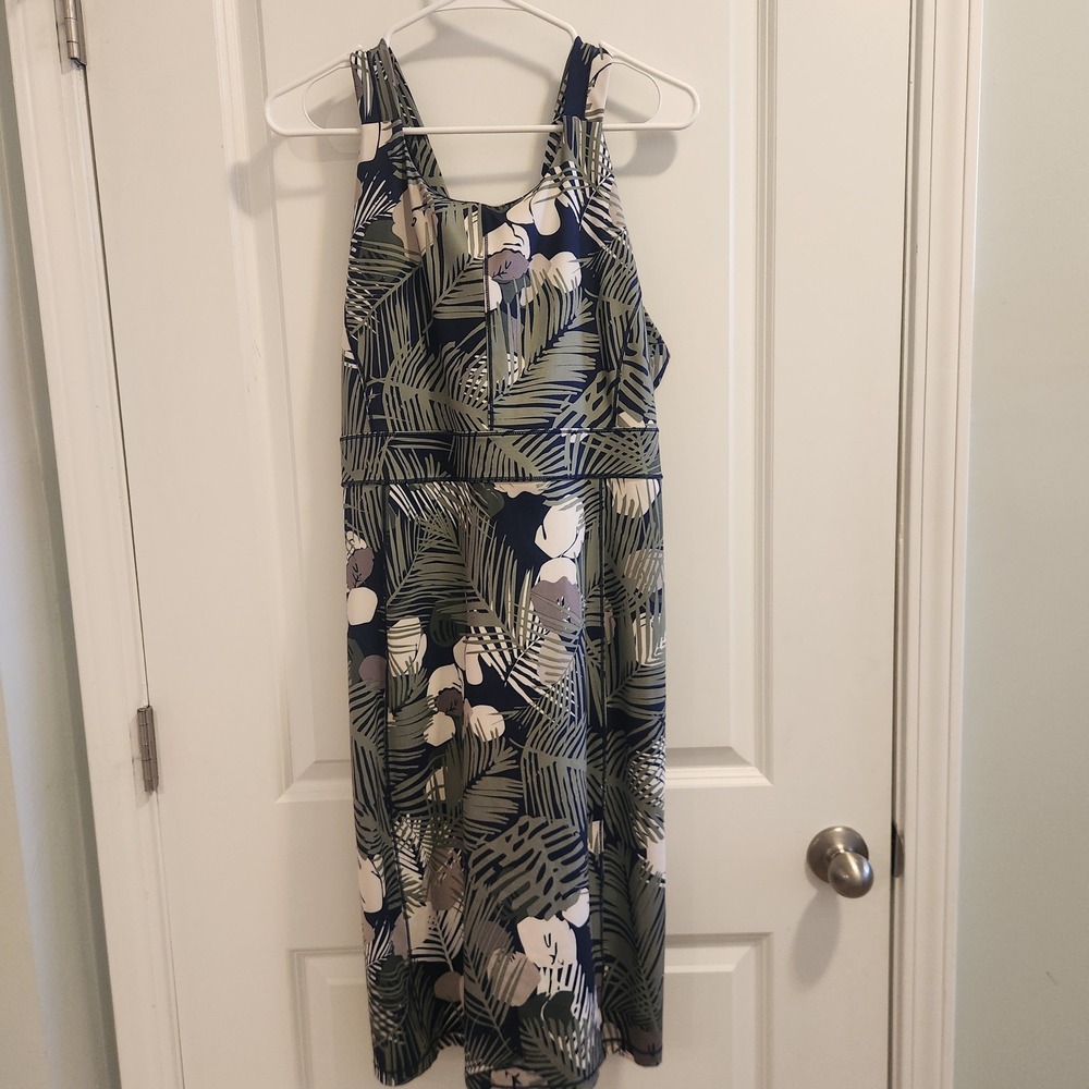 Royal Robbins Women XL Tropical Palm Active Dress Crossover Back Navy Green